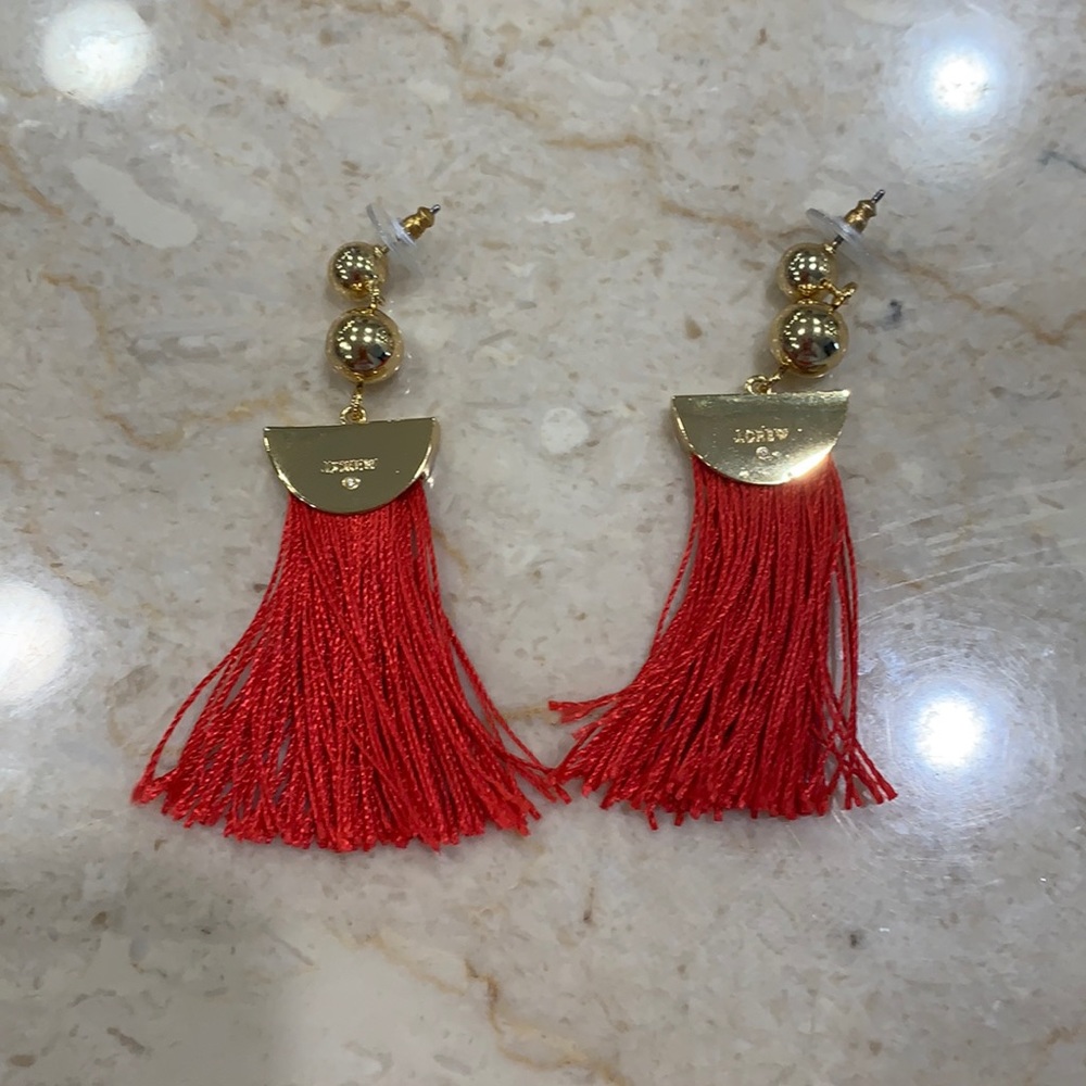 JCrew red and gold tassel earrings